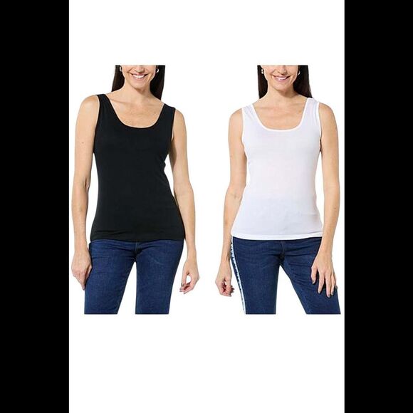 DG2 By Diane Gilman Tops - DG2 by Diane Gilman Women's 2-pack U-Neck Tank White/Black - Regular
